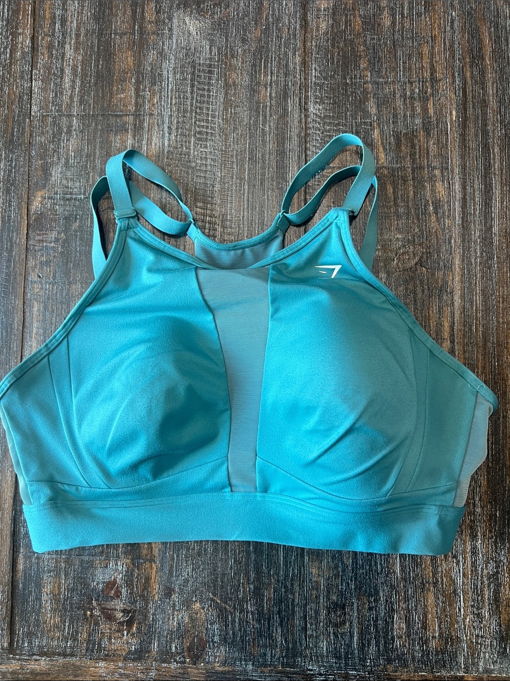 Gymshark Teal High-Neck Mesh Panel Sports Bra